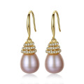 Elegant 18K Gold Plated Sterling Silver Freshwater Pearl Drop Earrings